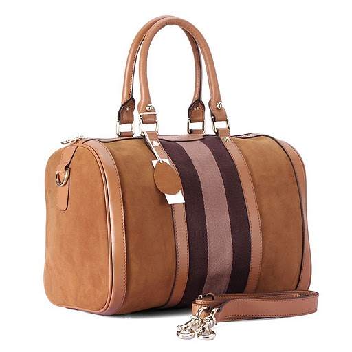 1:1 Gucci 247205 Vintage Web Medium Boston Bags-Brown Nubuck Leather